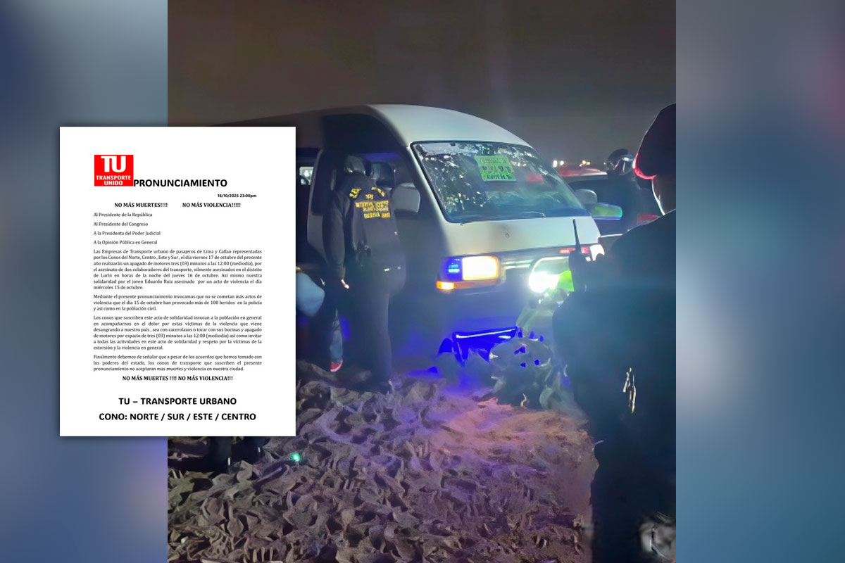 Empresas de transporte anuncian apagado de motores en protesta por asesinato de chofer y cobradora de combi en Lurín