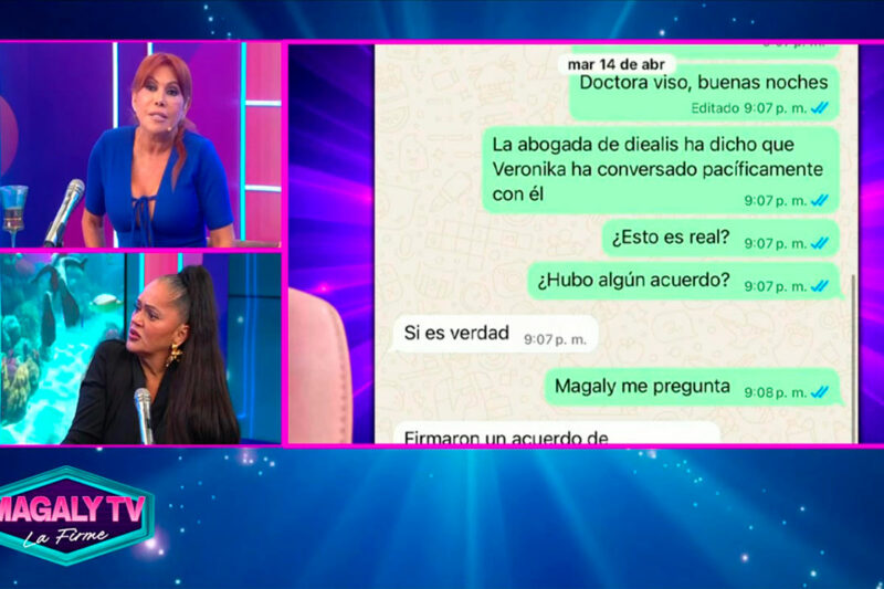Karla Viso durante su derecho a réplica en Magaly TV La Firme donde respondió a las acusaciones de Diealis por el acuerdo de confidencialidad.