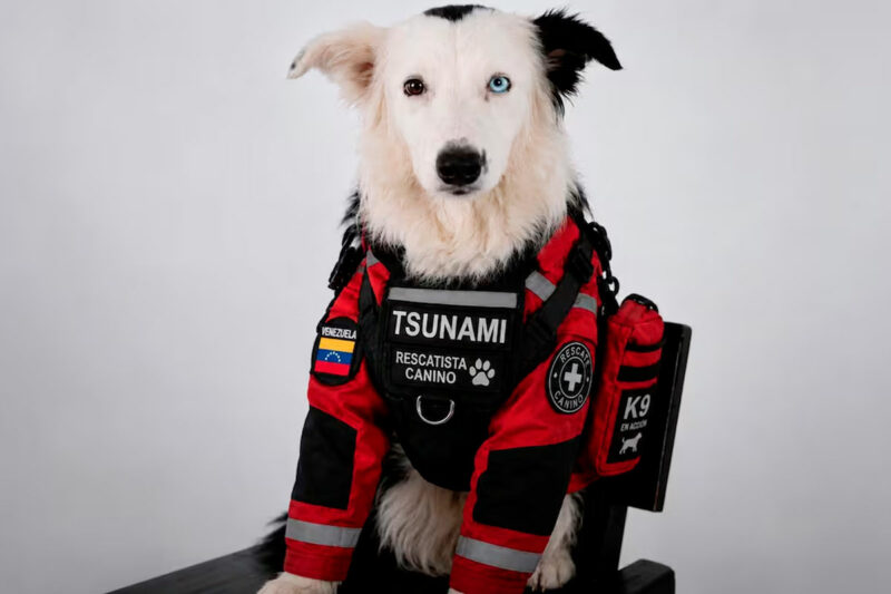 Perro rescatista Tsunami busca sobrevivientes entre escombros del terremoto en Venezuela