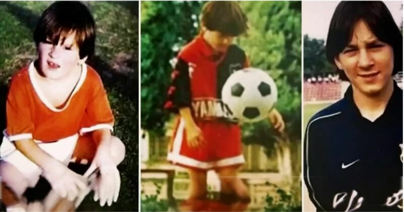 Niño Lionel Messi jugando con su pelota de fútbol.