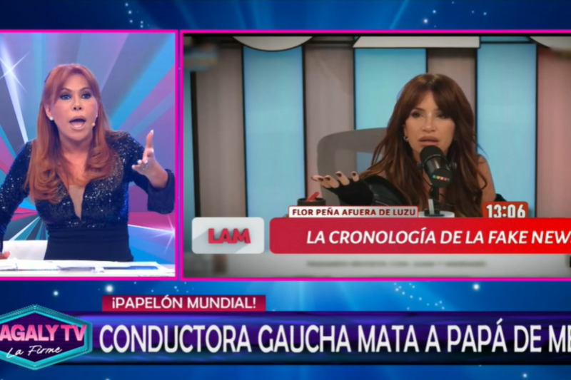 Magaly Medina donde comenta la noticia falsa sobre el papá de Lionel Messi difundida en streaming.