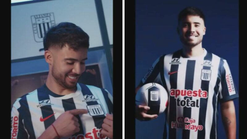 Nicolás Díaz, nuevo defensor de Alianza Lima, con la camiseta blanquiazul durante su presentación oficial.