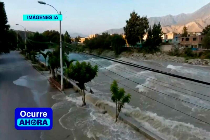 Río Rímac con caudal elevado y zonas ribereñas vulnerables a desbordes por El Niño