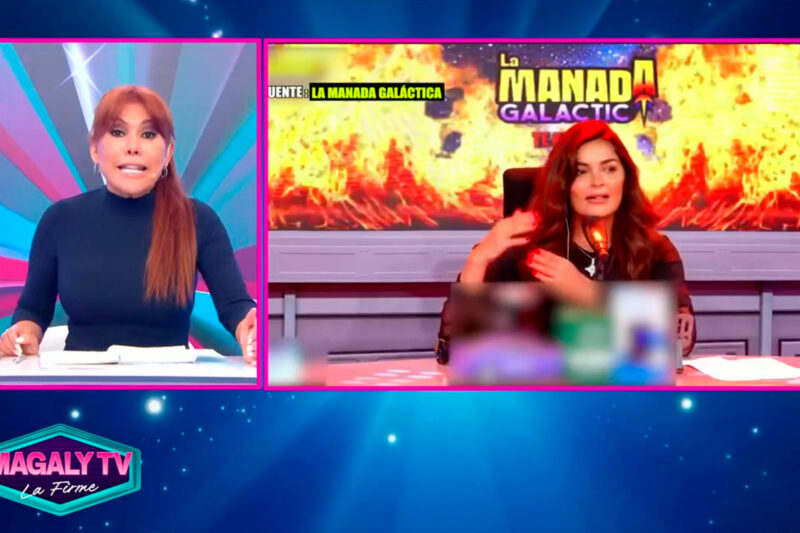 Magaly Medina en su programa de televisión desmintiendo a Laura Spoya