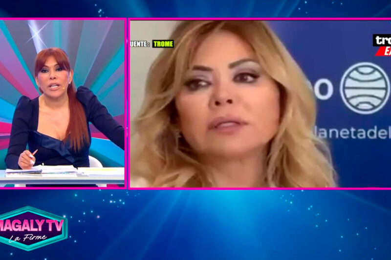 Magaly Medina en su set hablando sobre la confesión de Gisela Valcárcel