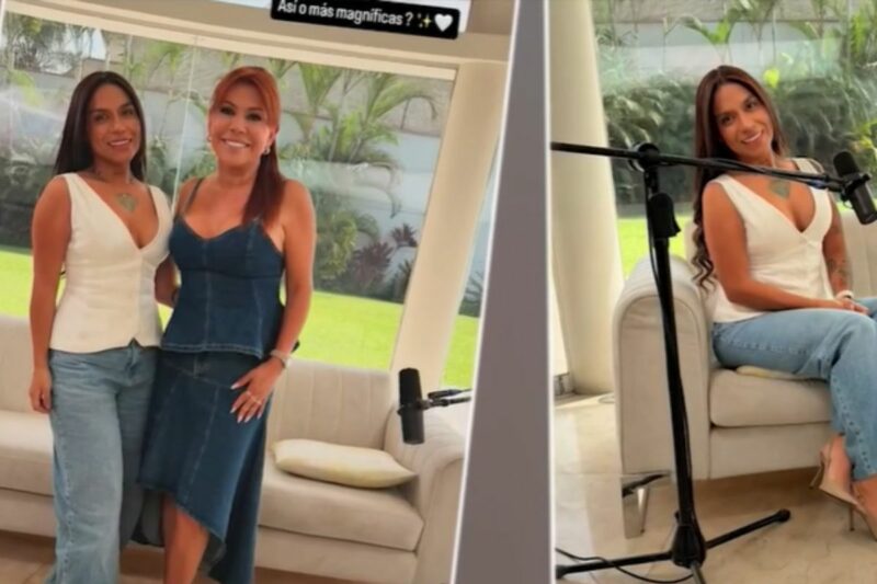 Masiel Málaga durante su entrevista íntima con Magaly Medina en el podcast.