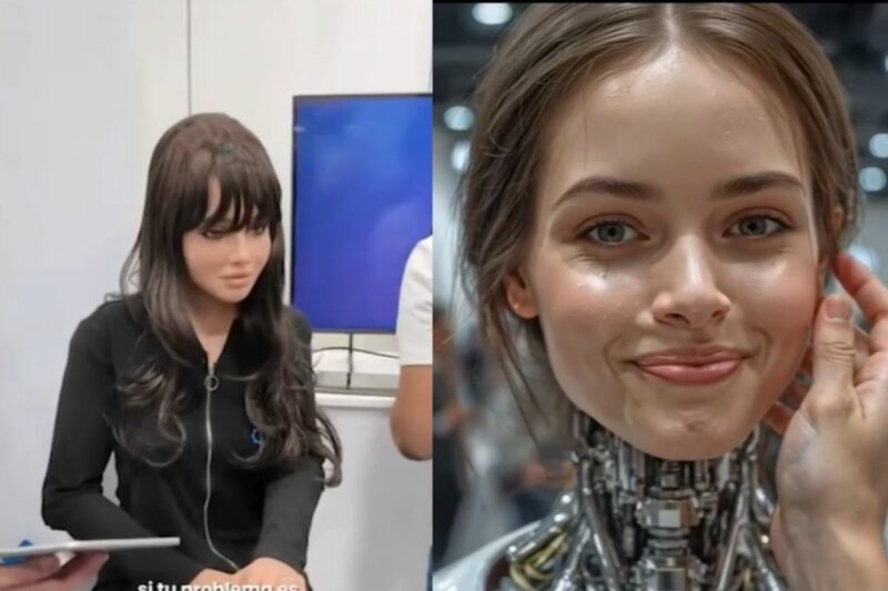 Robot Melody, diseñado para compañía emocional, durante la entrevista en ATV.