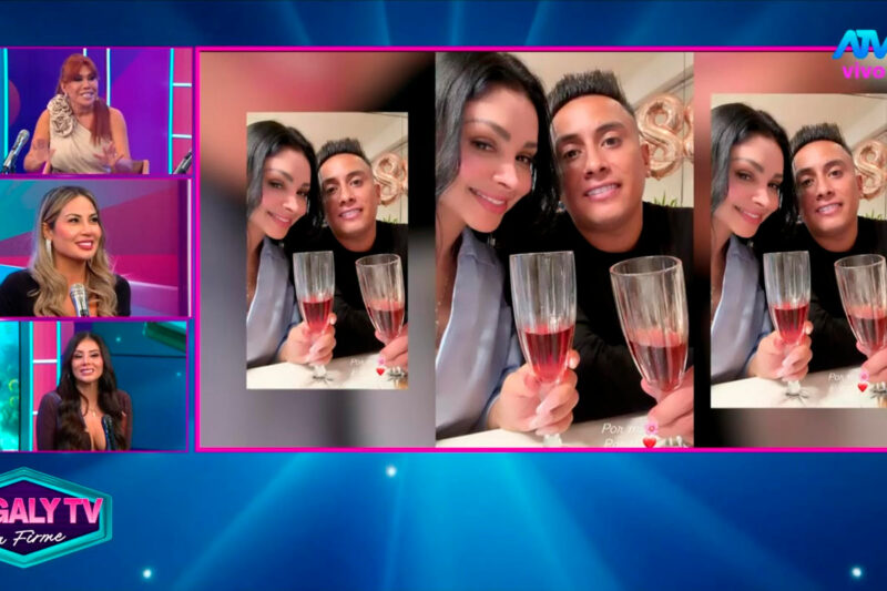 Pamela López y Vanessa Pumarica ríen en el set de Magaly TV La Firme mientras hablan de Christian Cueva y sus regalos a Pamela Franco.