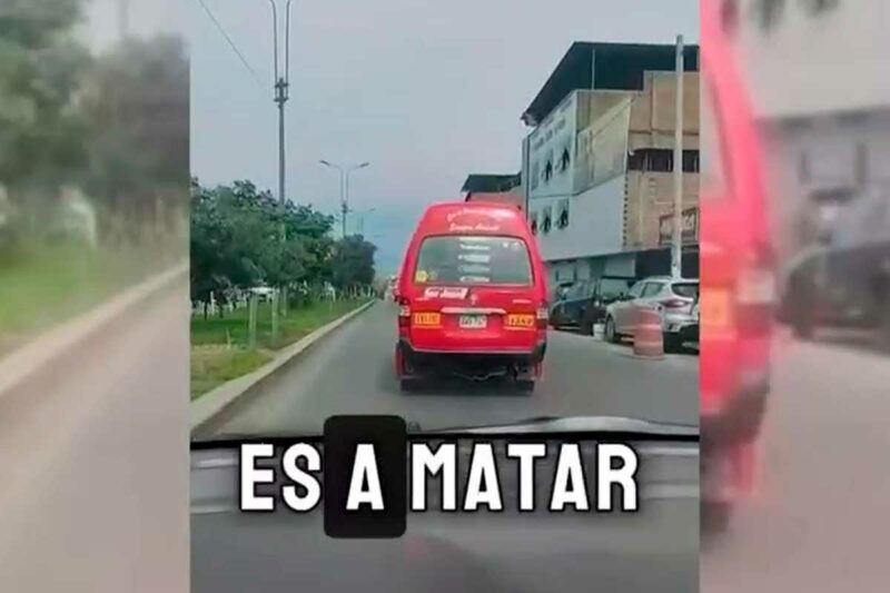 Vehículo de la empresa de transportes 'Los Rojitos' circulando con pasajeros en San Juan de Miraflores