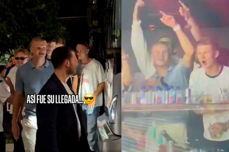 Erling Haaland y jugadores noruegos festejando en club nocturno de Miami tras eliminación del Mundial