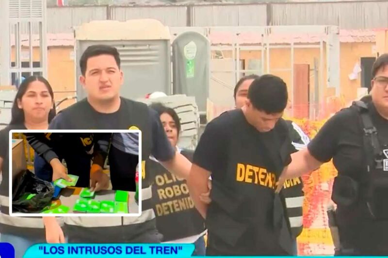 Agentes policiales custodian equipos tecnológicos y tarjetas adulteradas incautadas a la banda 'Los intrusos del Tren' en el Metro de Lima