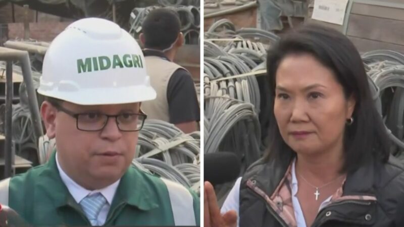 Presidenta Keiko Fujimori supervisando geomallas abandonadas en Santa Eulalia junto al ministro Marco Vinelli y el alcalde Luis Nahuis.
