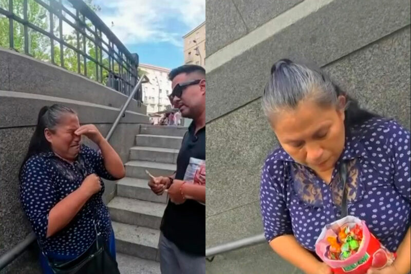 Peruana Mary vende chupetines en metro de Madrid y llora al contar que no tiene qué comer