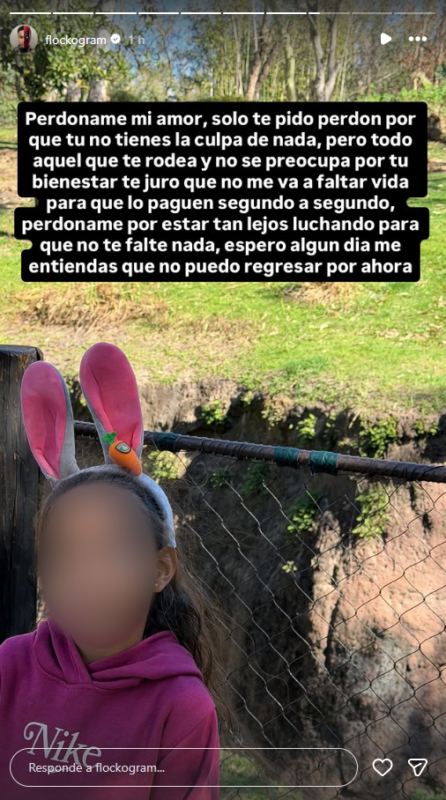 El mensaje de Ypuna pidiéndole perdón a su hija por no estar con ella.